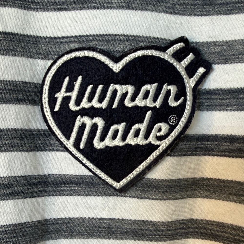Human Made Gray and White Striped Tee